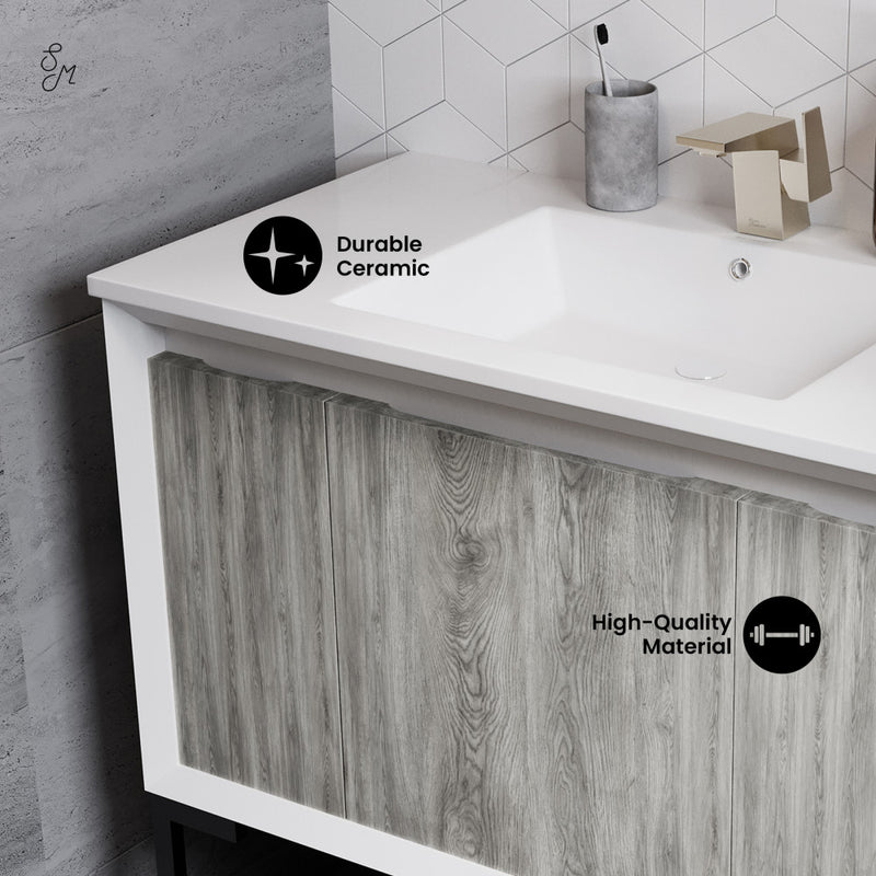 Marseille 36" Freestanding Bathroom Vanity in Gray Oak with Sink Top