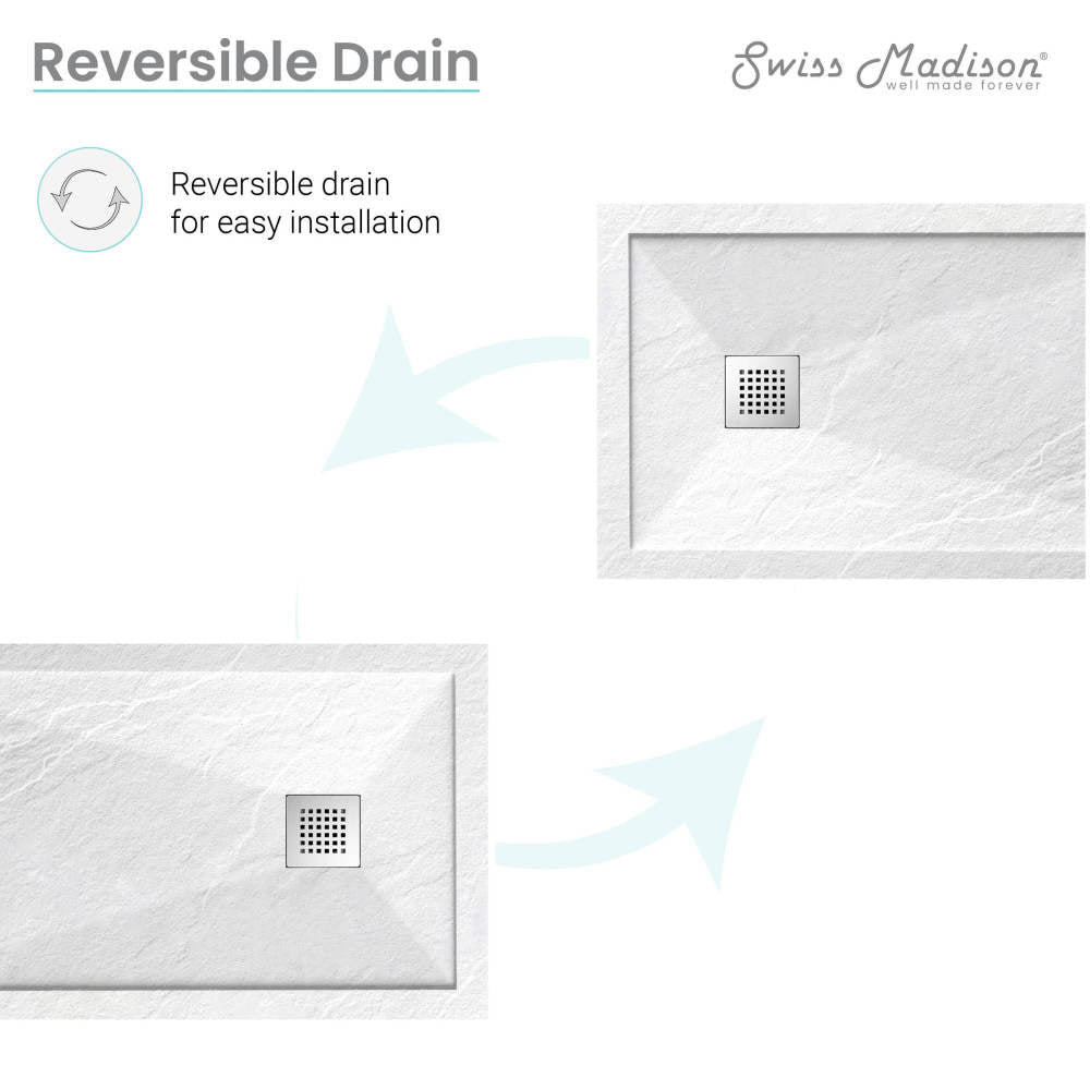 48-inch by 32-inch rectangular shower base in white with reversible drain and textured surface.