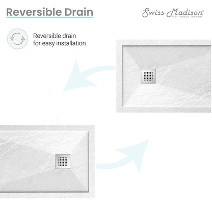 48-inch by 32-inch rectangular shower base in white with reversible drain and textured surface.