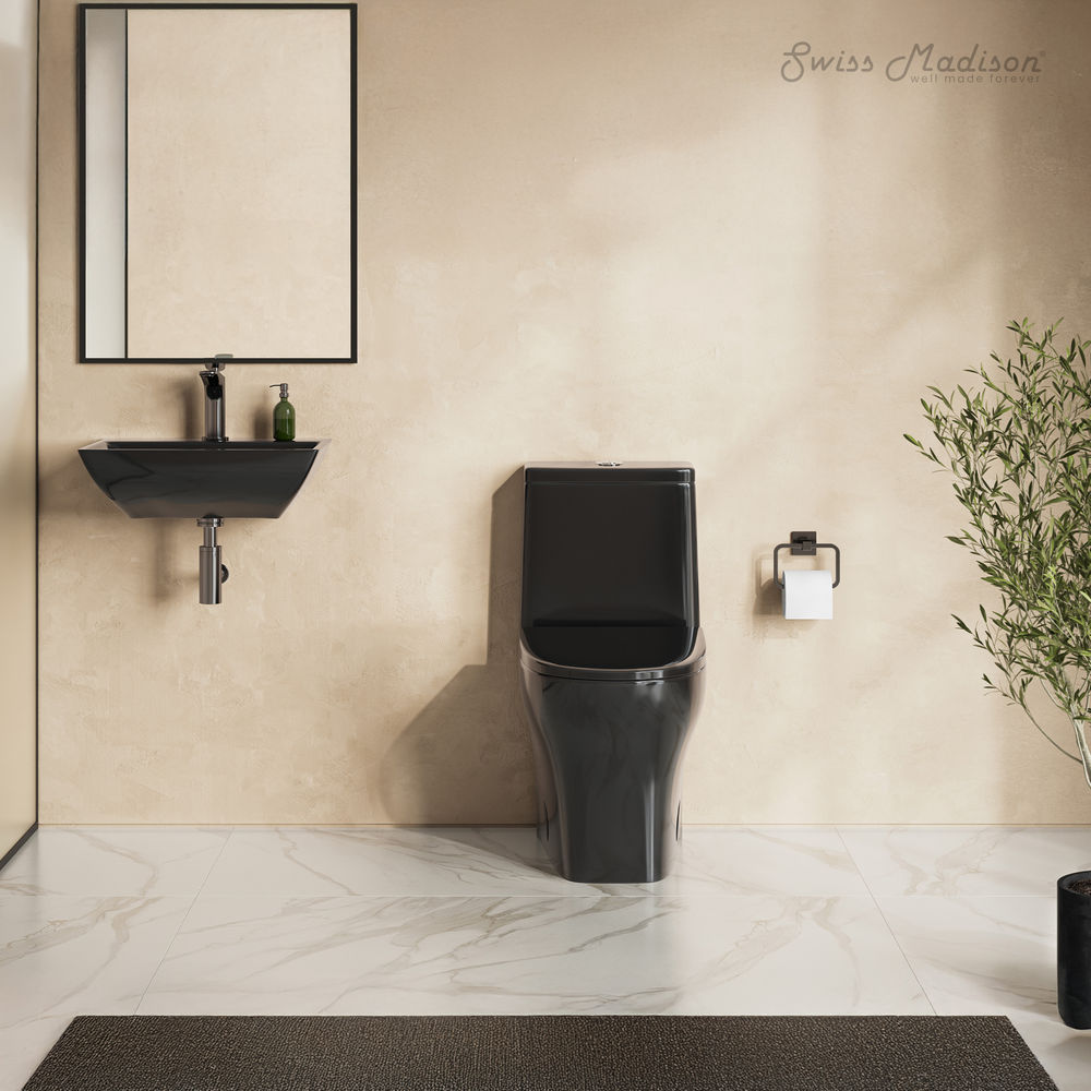 Sublime II One-Piece 12" Rough-in 1.1/1.6 GPF Dual Top Flush Round Compact Toilet in Glossy Black