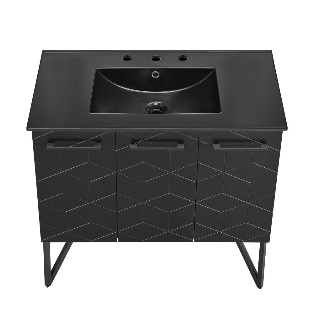 Annecy 36 in. Phantom Black Bathroom Vanity With Black, 3-Hole Ceramic Sink Top