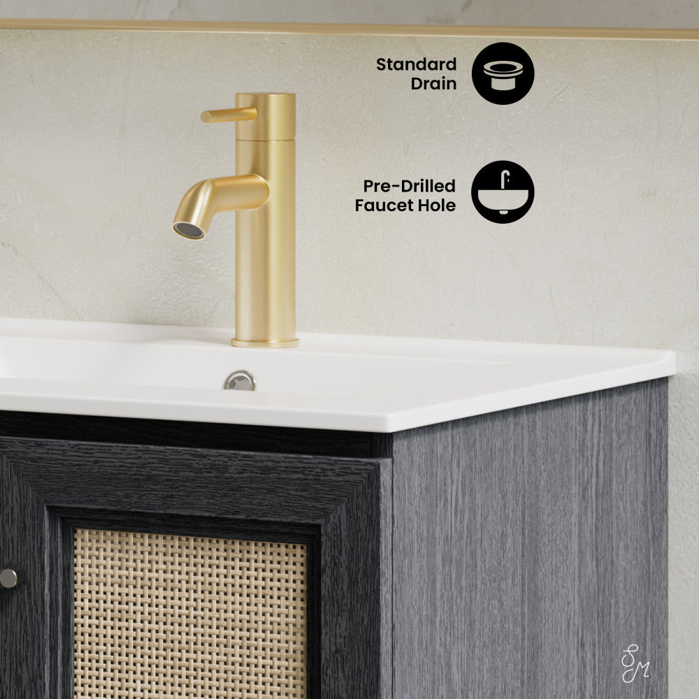 Classe 24" Wall-Mounted Bathroom Vanity in Black Oak with Single Faucet Hole Vanity Top