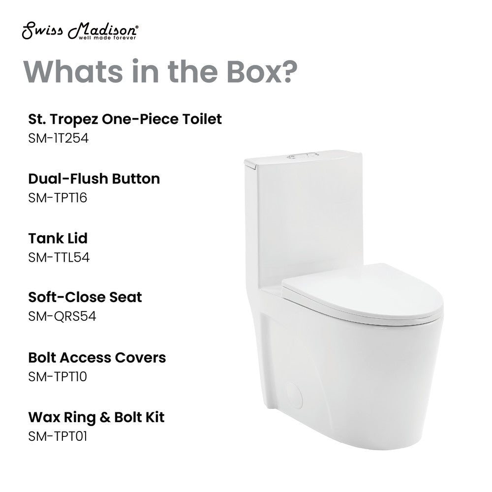 St. Tropez One-Piece Elongated Toilet Vortex Dual-Flush 1.1/1.6 gpf (6 - Pack)