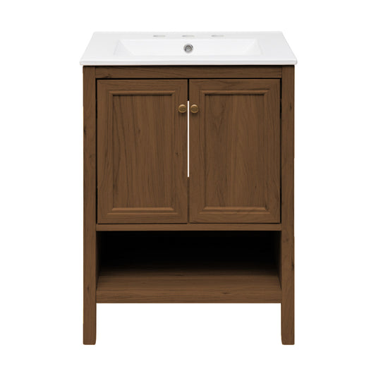 Chateau 24" Freestanding Bathroom Vanity in Brown Oak with 3-Hole Widespread Sink Top