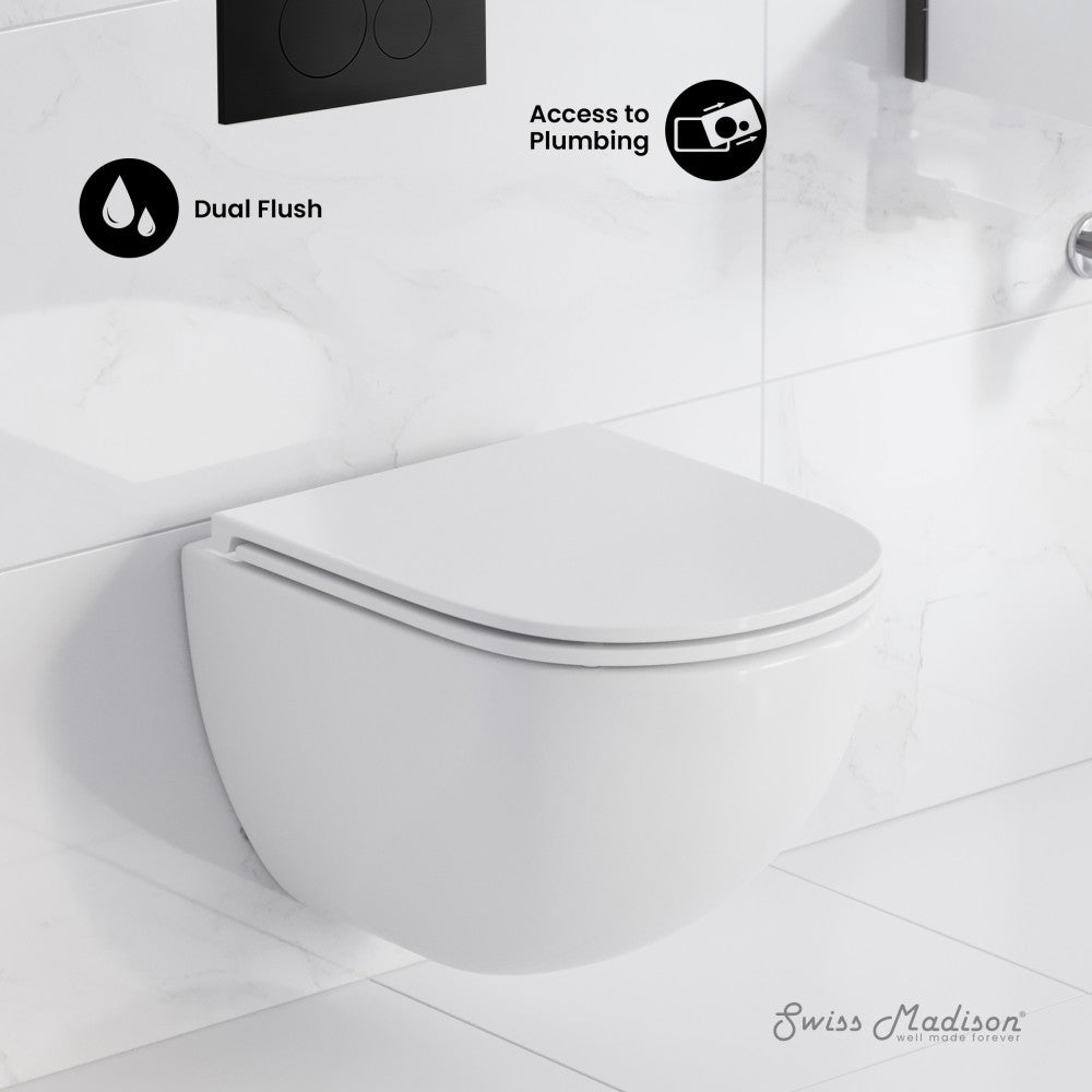St. Tropez Wall-Hung Toilet Bundle 0.8/1.6 GPF Dual Flush in Glossy White with Black Flush Plate
