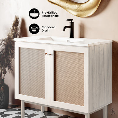Classe 36" Freestanding Bathroom Vanity in White Oak with Sink Top
