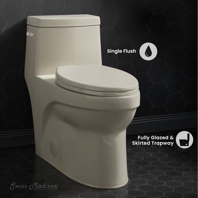 Virage One Piece Elongated Left Side Flush Handle Toilet 1.28 gpf in Bisque