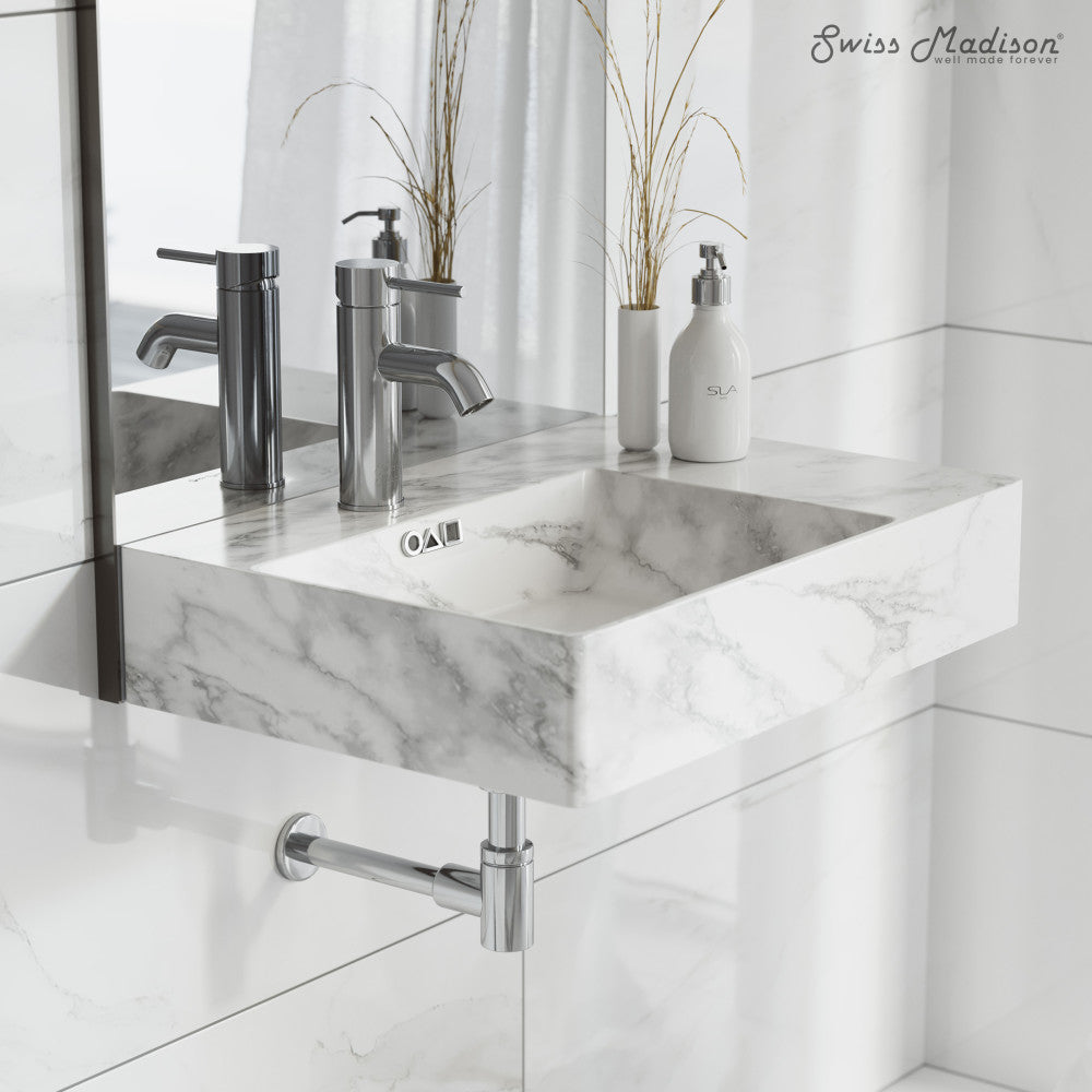 St. Tropez 24" Left Side Faucet Wall-Mount Bathroom Sink in White Marble