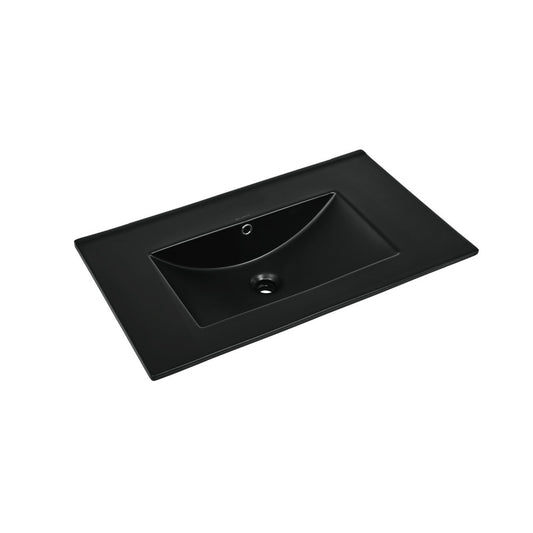 30" Zero Hole Vanity Sink Top in Glossy Black