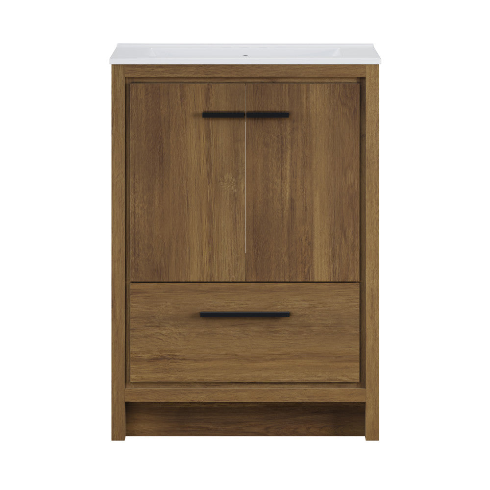 Virage 24" Freestanding Bathroom Vanity in Brown Oak with 3-Hole Centerset Sink Top