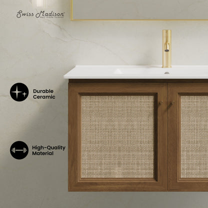 Classe 36" Wall-Mounted Bathroom Vanity in Brown Oak with Single Faucet Hole Vanity Top