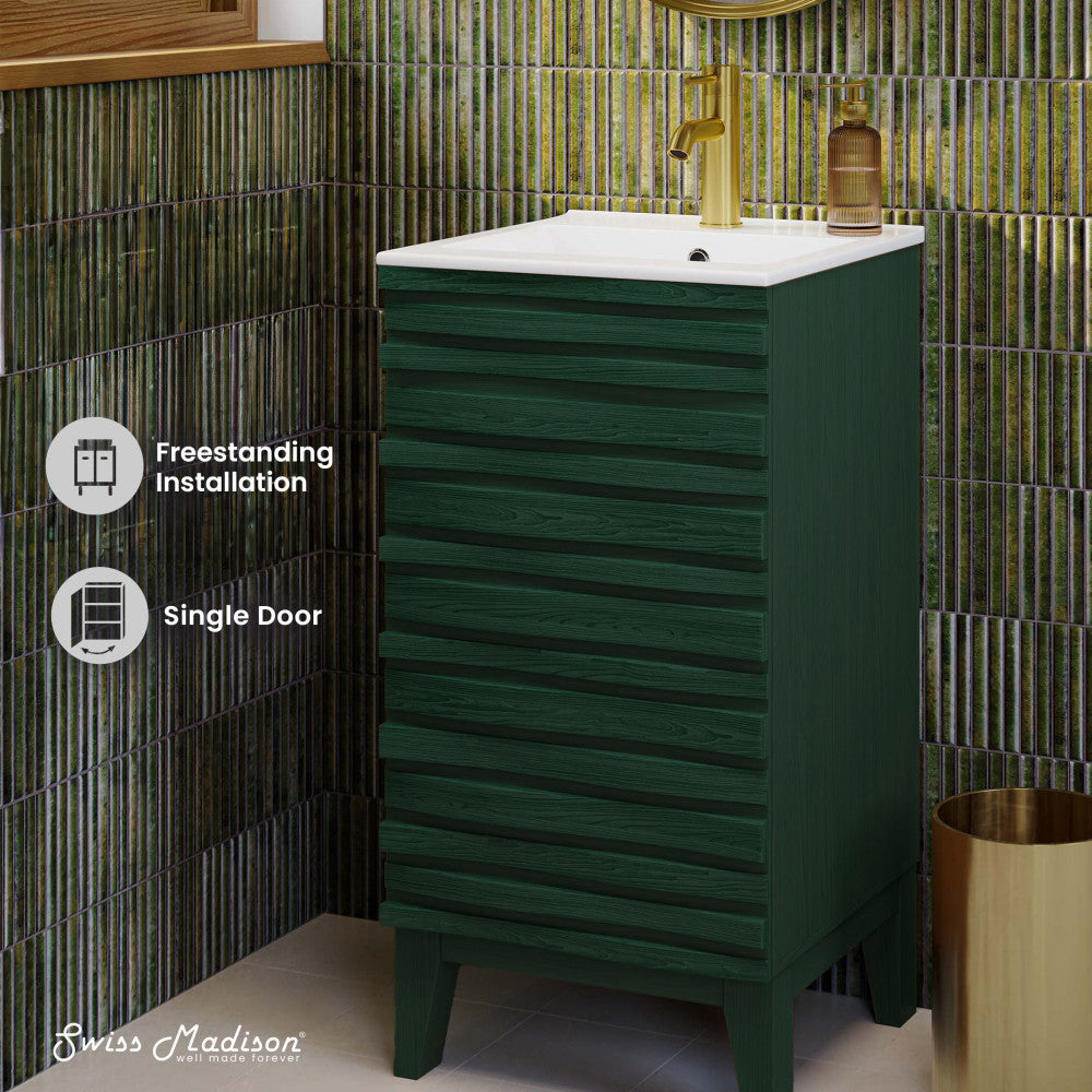 Cascade 18" Freestanding Bathroom Vanity in Green Oak with Sink Top