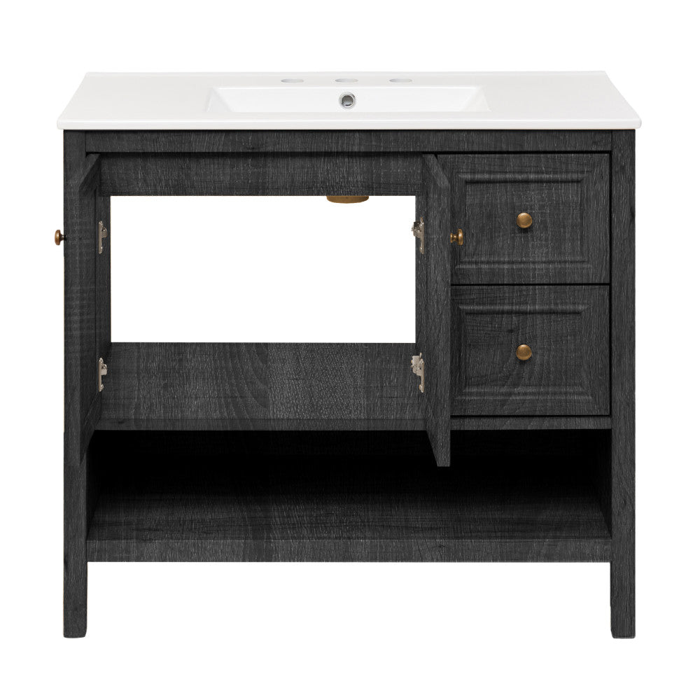 Chateau 36" Freestanding Bathroom Vanity in Black Oak with 3-Hole Widespread Sink Top