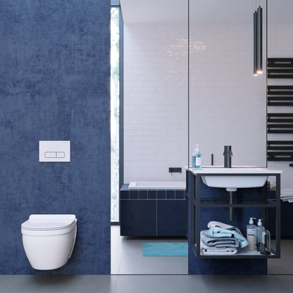 Elongated wall-hung toilet bowl in white with concealed plumbing and a sleek, modern design.