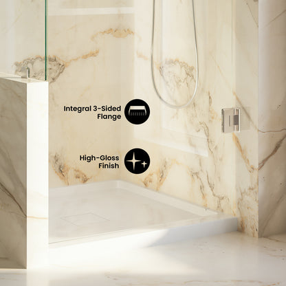 Marquette 32 x 32 Shower Pan Base with Center Drain in Glossy White