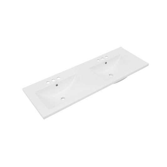 48" 3-Hole Widespread Double Basin Vanity Sink Top in Glossy White