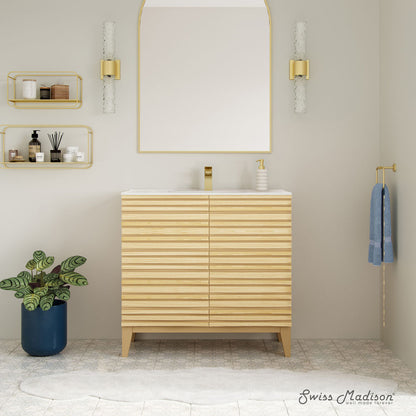 Cascade 30" Freestanding Bathroom Vanity in Natural Oak with Sink Top