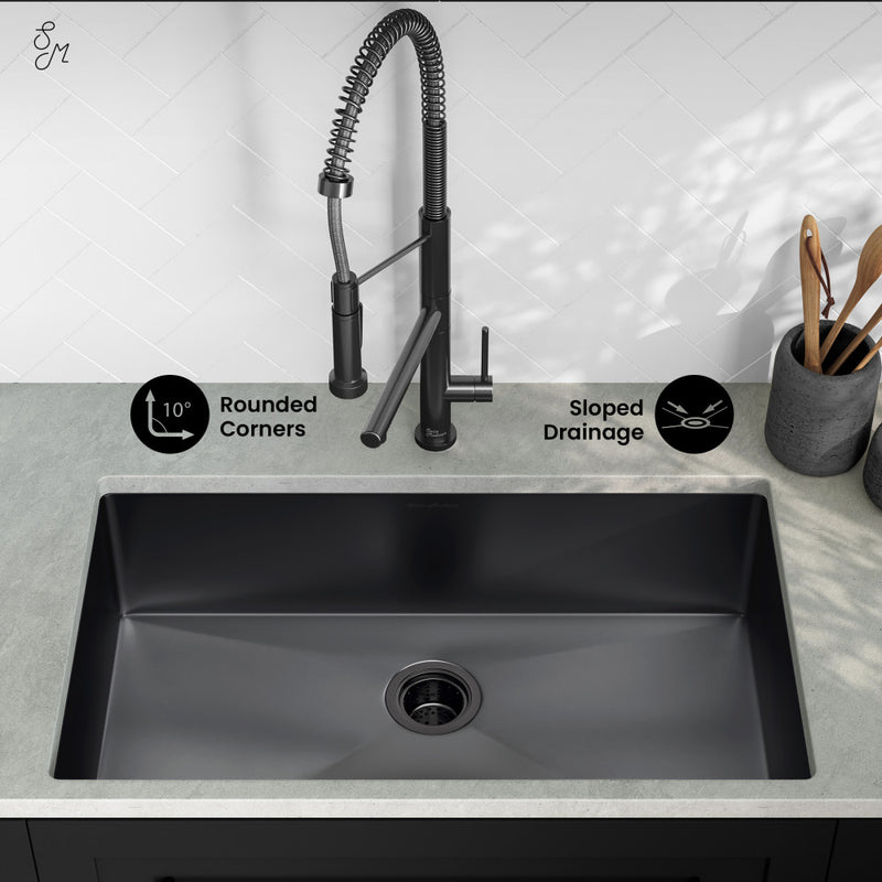 Rivage 32 x 19 Stainless Steel, Single Basin, Undermount Kitchen Sink, Black