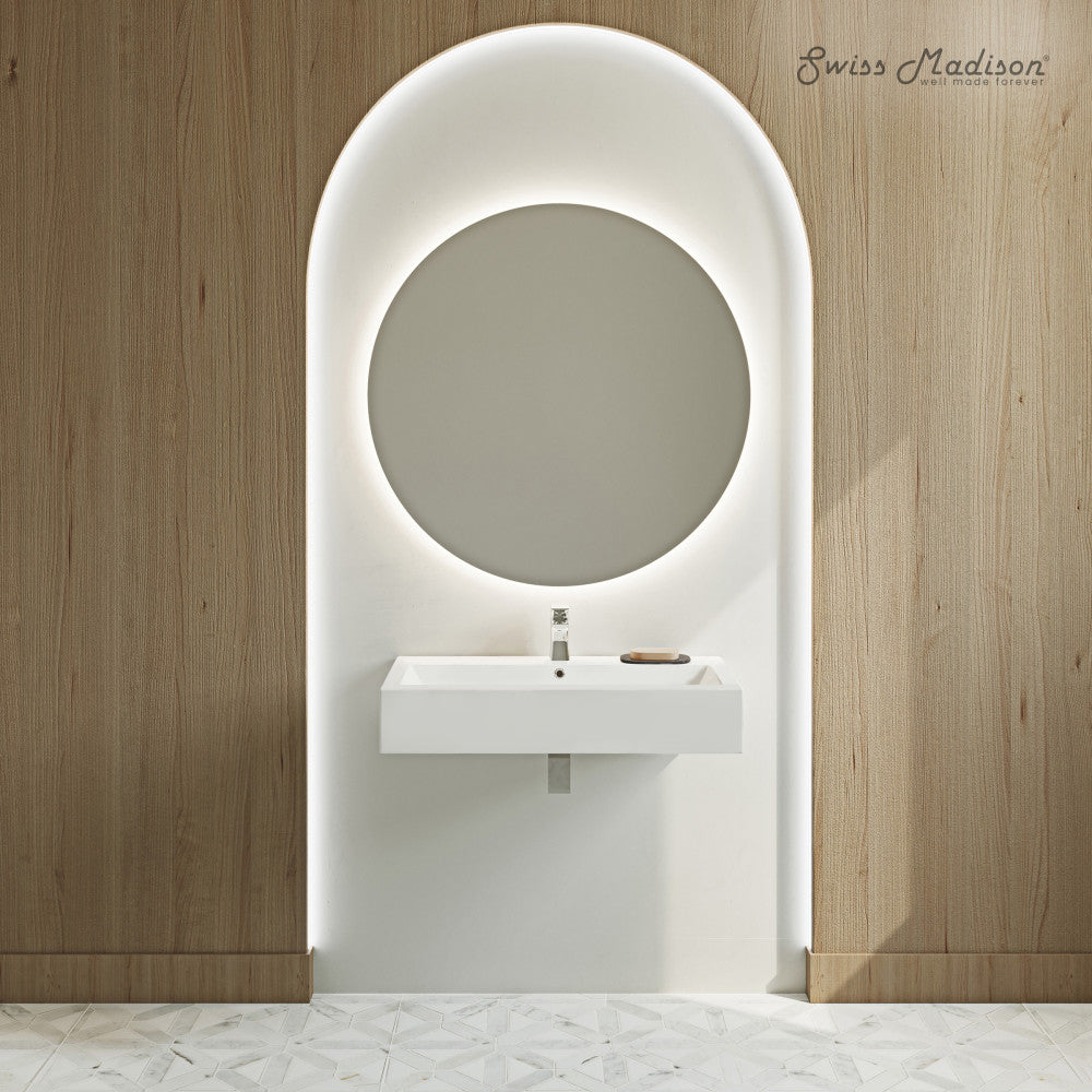 Voltaire Wide Rectangle Wall-Mount Sink in Shiny White