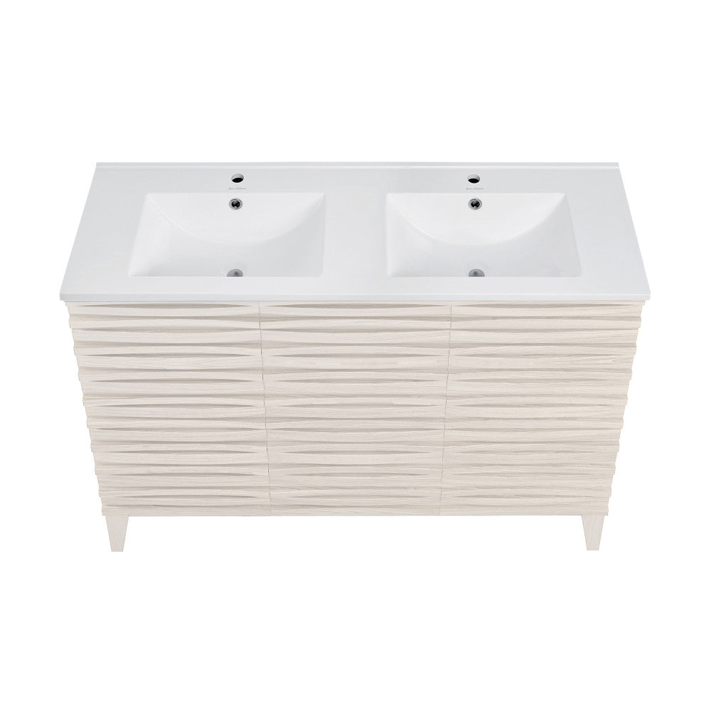 Cascade 48" Freestanding Bathroom Vanity in White Oak with Double Basin Sink Top