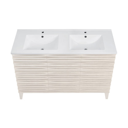 Cascade 48" Freestanding Bathroom Vanity in White Oak with Double Basin Sink Top
