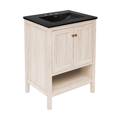 Chateau 24" Freestanding Bathroom Vanity in White Oak with Black 3-Hole Centerset Sink Top