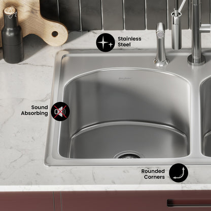 Ouvert 33 x 22 Stainless Steel, Dual Basin, Top-Mount Kitchen Sink