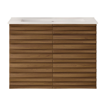 Cascade 30" Wall-Mounted Bathroom Vanity in Brown Oak with Sink Top