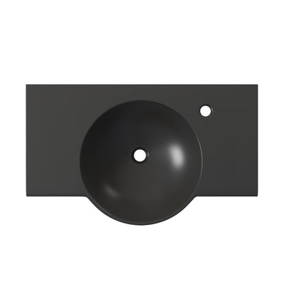 Chateau 30" Wall-Mounted Sink Center Basin with Right Side Faucet Mount in Matte Black