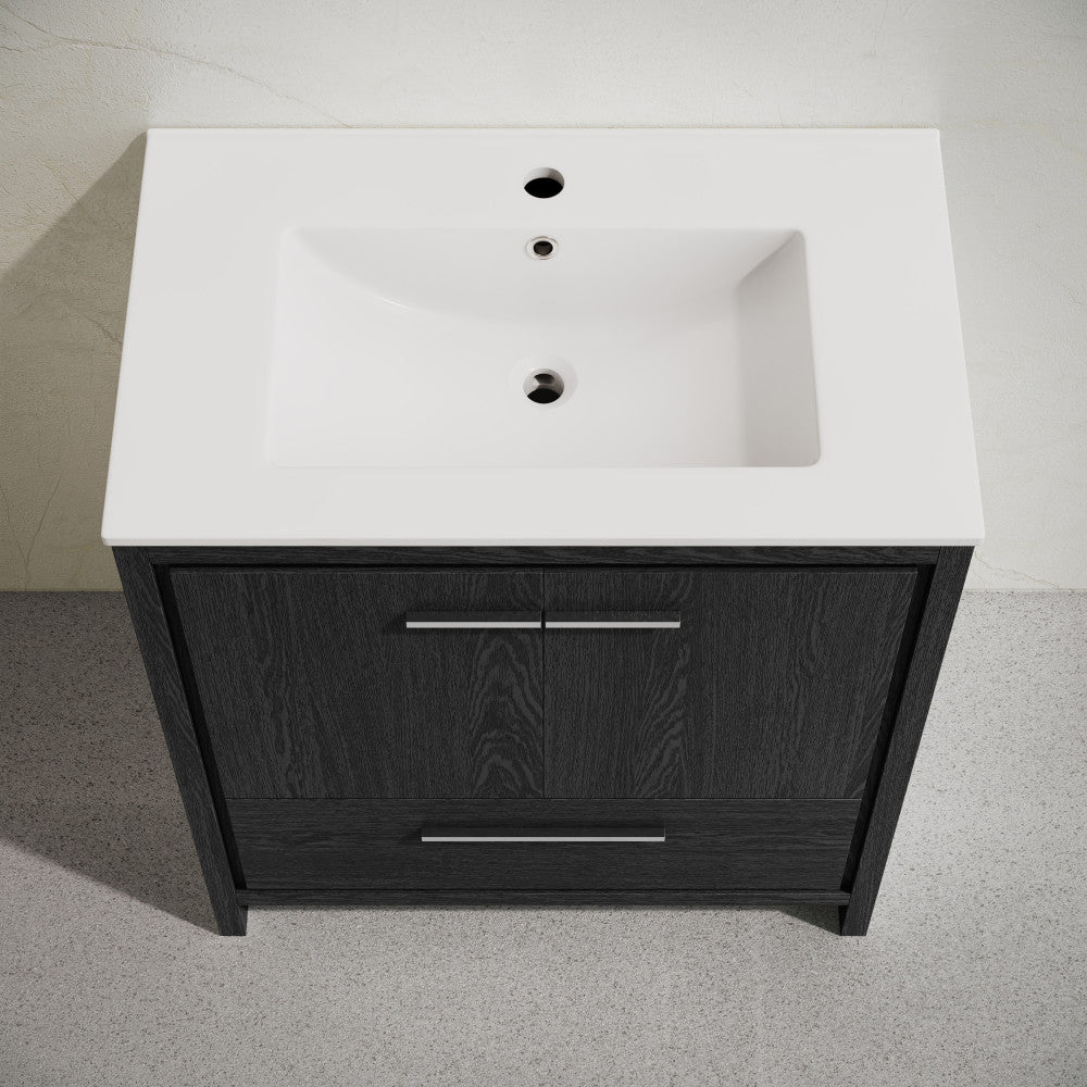 Virage 30" Freestanding Bathroom Vanity in Black Oak with Sink Top