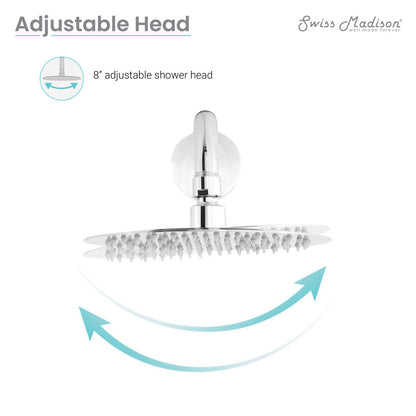 8-inch chrome wall-mounted fixed shower head, single-handle valve included.