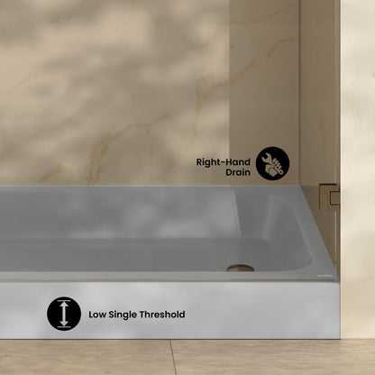 Voltaire 60 x 30 Shower Pan Base with Right Drain in Glossy Gray