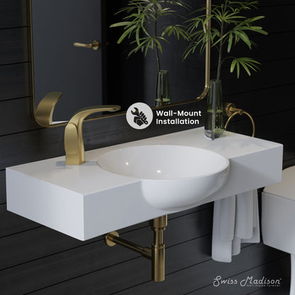 Chateau 30" Wall-Mounted Sink Center Basin with Left Side Faucet Mount in Glossy White