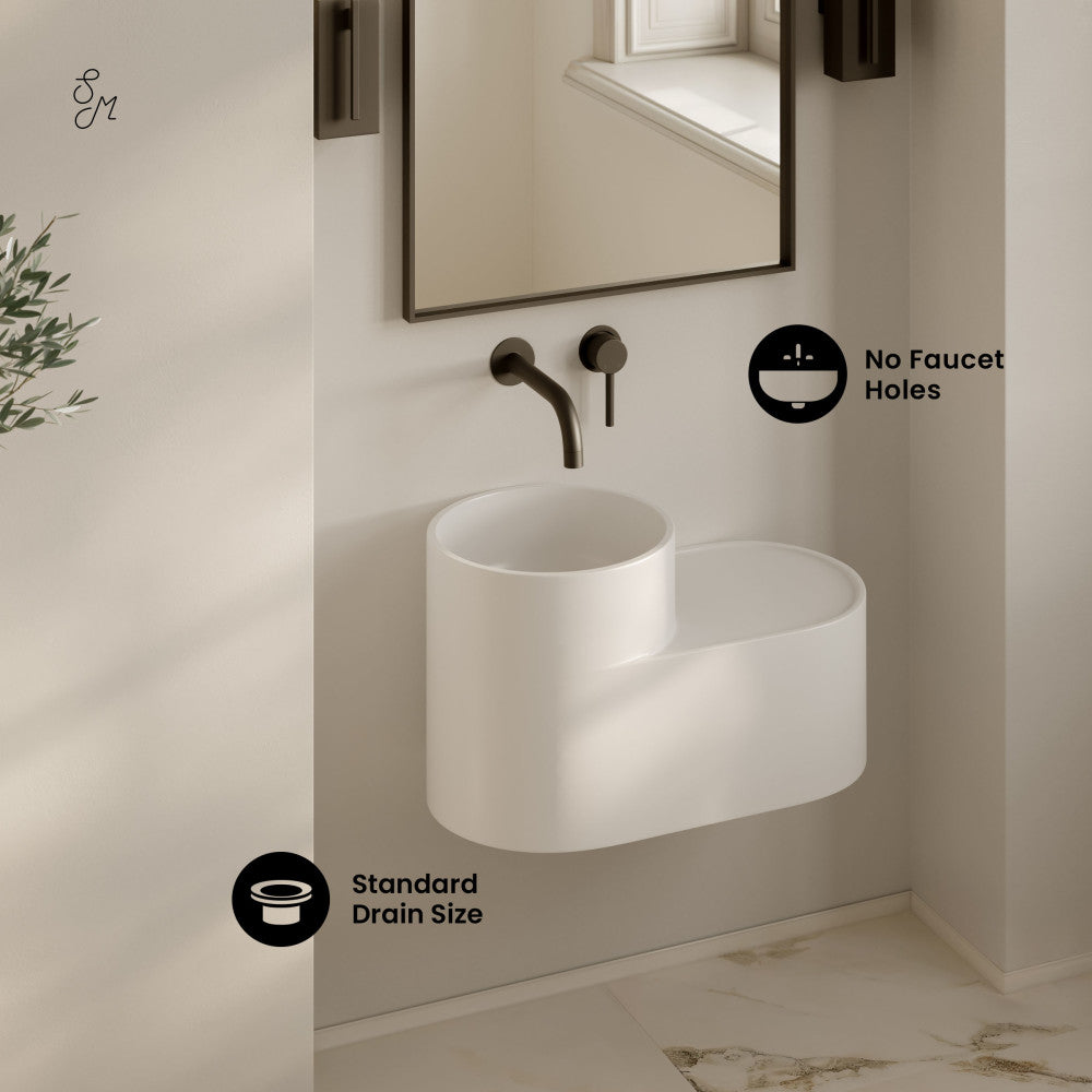 Monaco 20" Solid Surface Oval Wall-Mounted Sink In Matte White