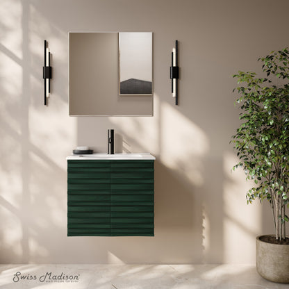 Cascade 24" Wall-Mounted Bathroom Vanity in Green Oak with Sink Top