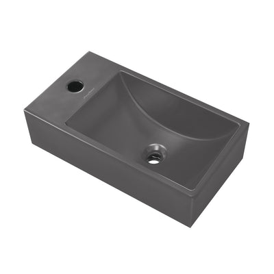 Lisse 16" Concrete Rectangle Wall-Mounted Sink with Left Side Faucet Mount in Matte Dark Gray