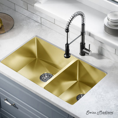 Rivage 33 x 20 Stainless Steel, Dual Basin, Undermount Kitchen Sink in Gold