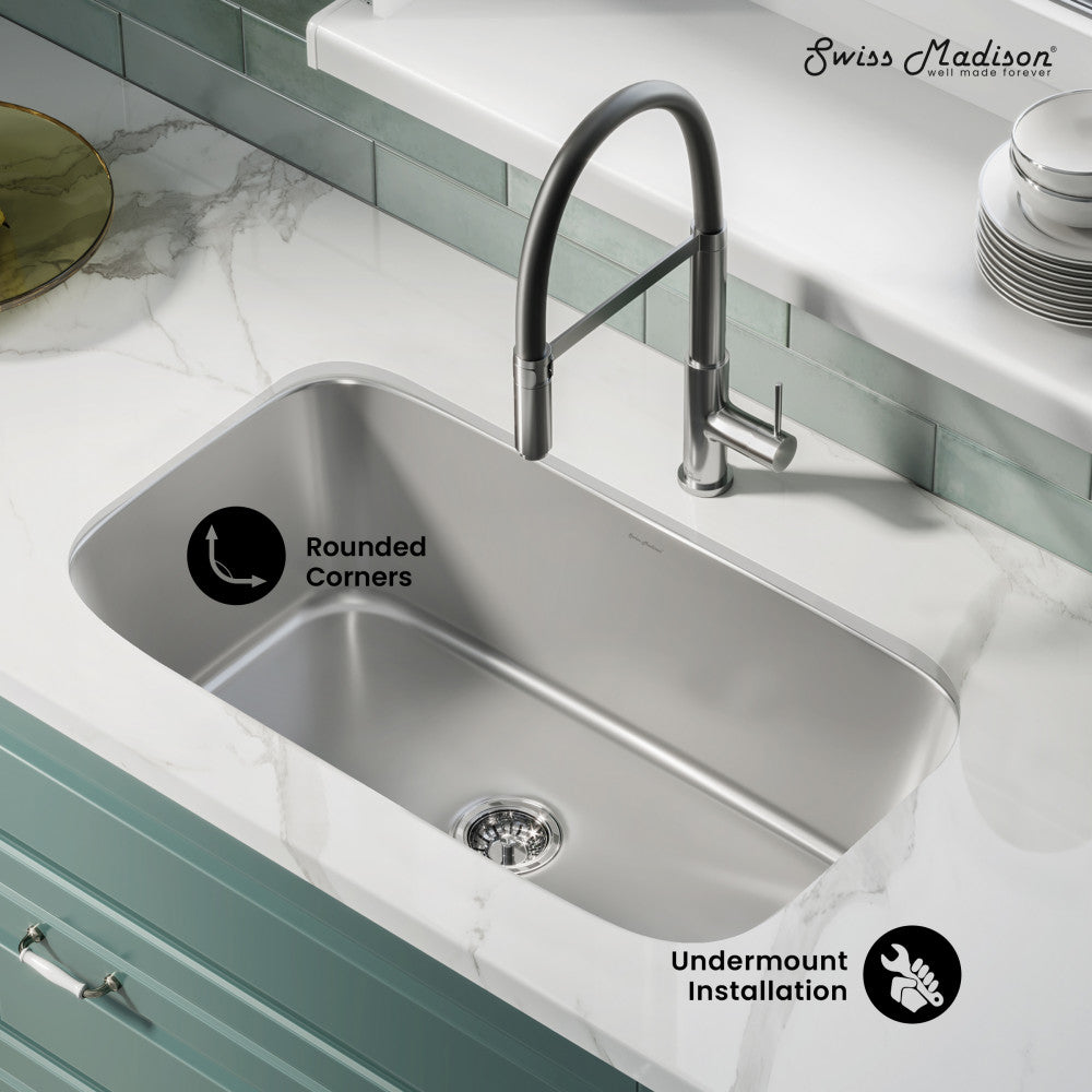 Toulouse 32 x 18 Stainless Steel, Single Basin, Under-Mount Kitchen Sink