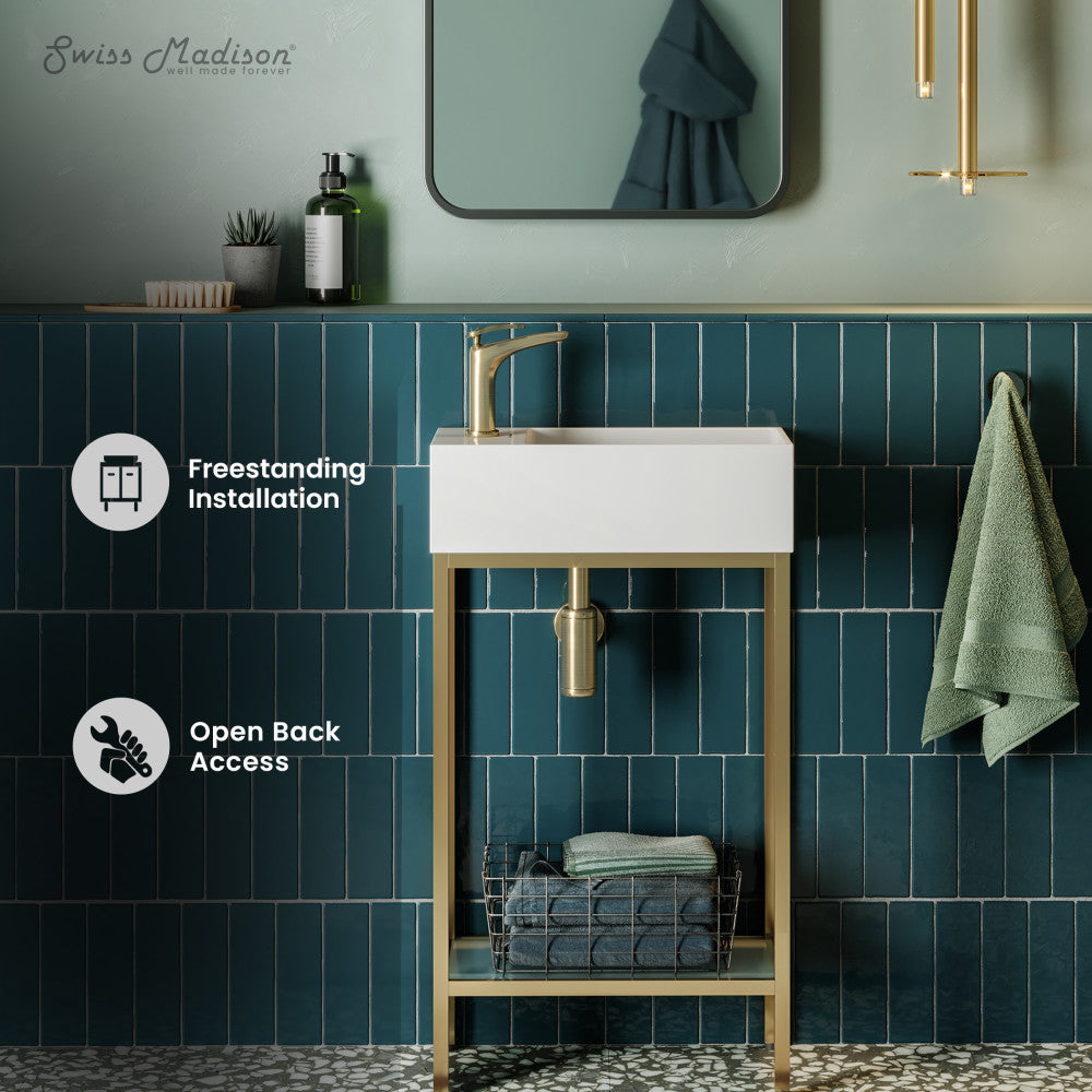 Pierre 19.5" Freestanding Bathroom Vanity with Open Shelf and Brushed Gold Metal Frame
