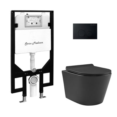 Calice Wall-Hung Toilet Bundle 0.8/1.6 GPF Dual Flush in Matte Black with Black Flush Plate