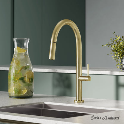 Chalet Single Handle, Pull-Down Kitchen Faucet in Brushed Gold