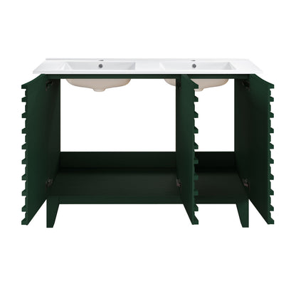 Cascade 48" Freestanding Bathroom Vanity in Green Oak with Double Basin Sink Top