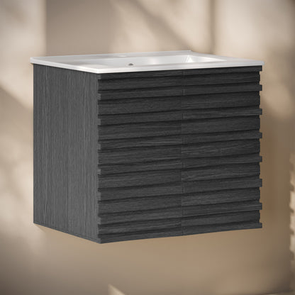 Cascade 24" Wall-Mounted Bathroom Vanity in Black Oak with Sink Top