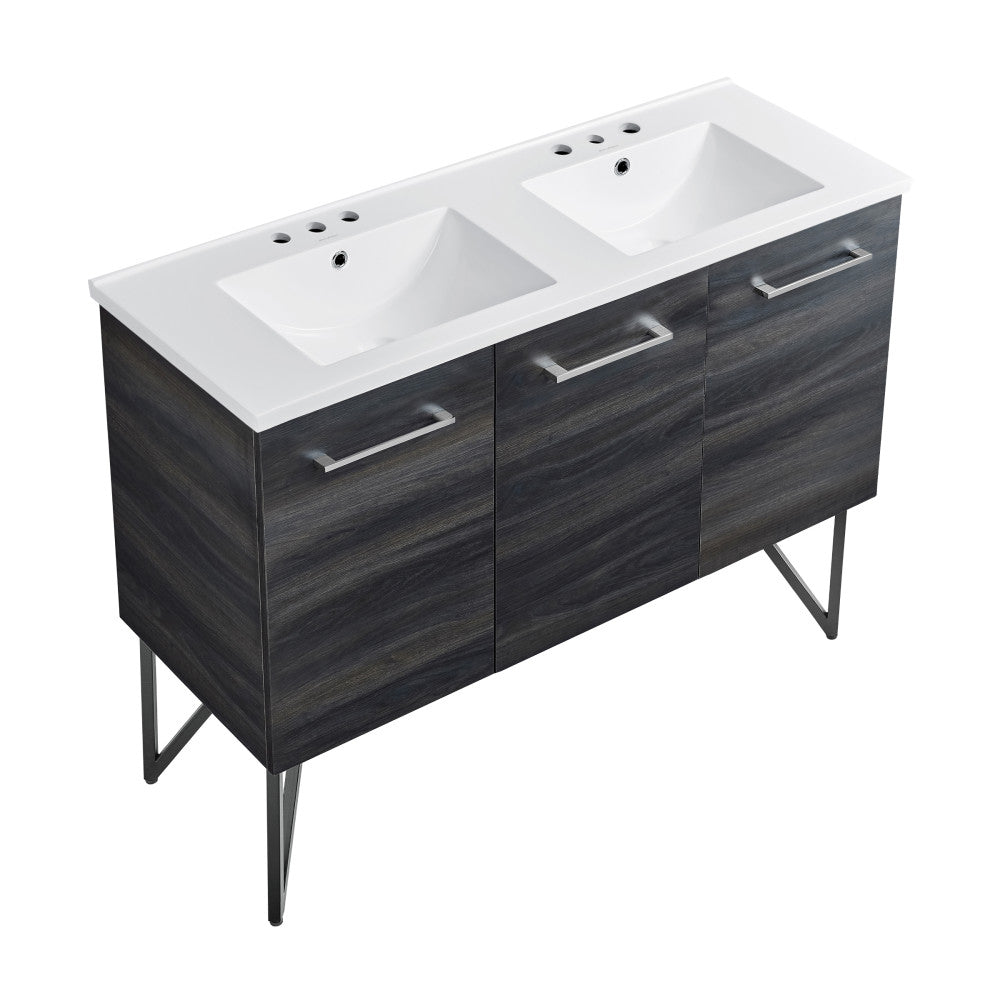 Annecy 48 in. Black Walnut, Double Basin Bathroom Vanity With White, 3-Hole Centerset Ceramic Sink Top