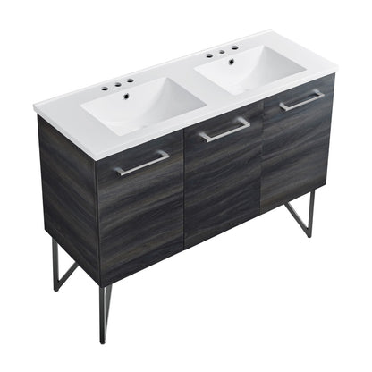 Annecy 48 in. Black Walnut, Double Basin Bathroom Vanity With White, 3-Hole Centerset Ceramic Sink Top