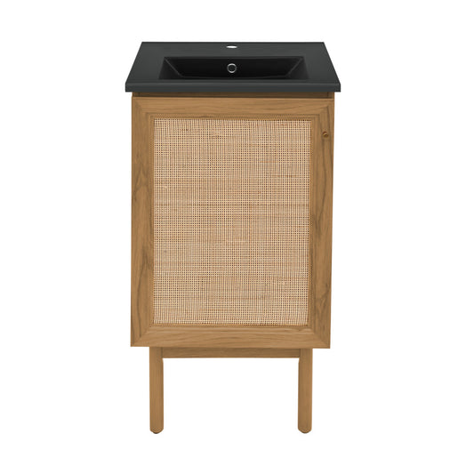 Classe 18" Freestanding Bathroom Vanity in Golden Oak with Black Sink Top