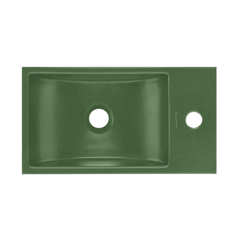 Lisse 16" Concrete Rectangle Wall-Mounted Sink with Right Side Faucet Mount in Matte Royal Green