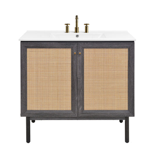 Classe 36" Freestanding Bathroom Vanity in Black Oak with 3-Hole Widespread Sink Top
