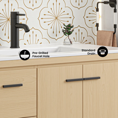 Virage 36" Freestanding Bathroom Vanity in Natural Oak with Sink Top