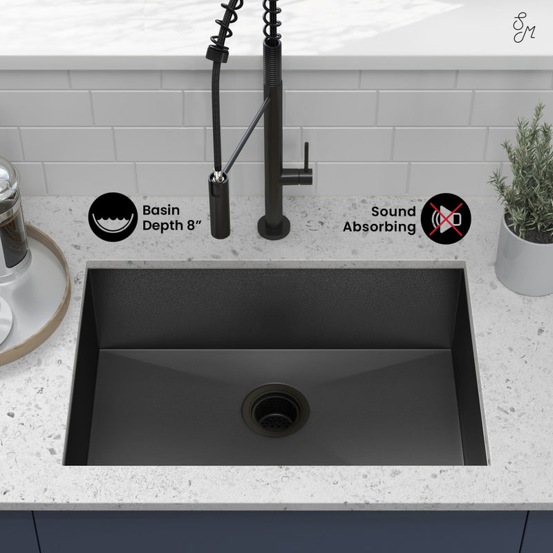 Tourner 26 x 18 Stainless Steel, Single Basin, Undermount Kitchen Sink, Black